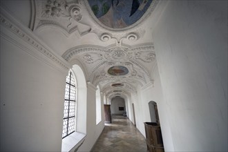 Cloister with 17th century stucco work, in the Dominican convent of Wettenhausen, 12th century,