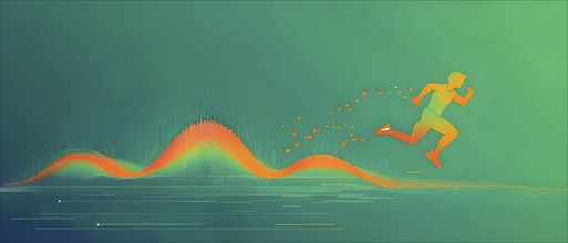 Illustration of a wave of vibrant data points shaping into a runner silhouette, conveying speed and