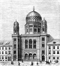 New Synagogue in Berlin, built in the mid-19th century, domed building, side towers, oriental