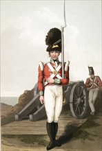 Scene from everyday life in England around 1810, Grenadier, or the first West York militia, with