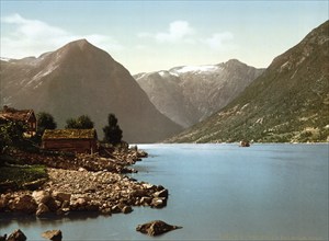 Essefjord near Balholm, Sognefjord, Norway, c. 1895, Historic, digitally restored reproduction from