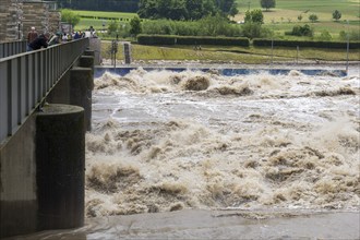 Symbolic image Extreme weather, global warming, climate change, floods, barrage on the Neckar