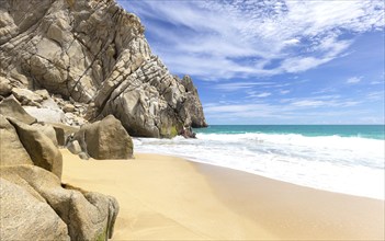 Scenic travel destination Playa del Divorcio, Divorce Beach located near scenic Arch of Cabo San