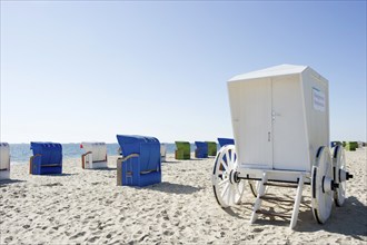 Colourful beach chairs, Föhr, North Frisian Islands, North Frisia, Schleswig-Holstein, Germany,