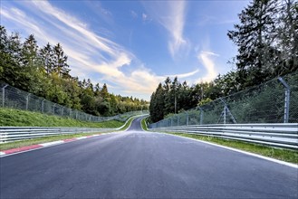 View from a racing driver's perspective of the Pflanzgarten II section of the track with steep