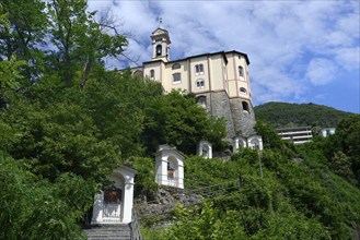 Pilgrimage route with chapels and pilgrimage church Madonna del Sasso, Locarno, Canton Ticino,