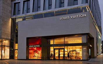 Louis Vuitton Brand Store, logo, retail shop, Dorotheen Quartier, DOQU, shopping mall, evening,