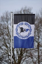 Arminia Bielefeld, flag, football, logo, black-white-blue, Bielefeld, Germany, The flag with the