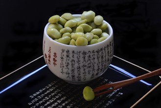 Edamame, unripe soya beans in shell, Glycine max