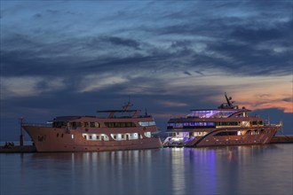 Excursion boats in the harbour of Rovinj, Istria, Croatia, Europe