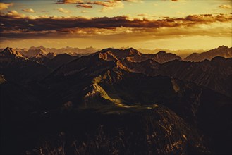 Thaneller summit at sunset in the Lechtal valley in Tyrol with a wonderful view of the surrounding