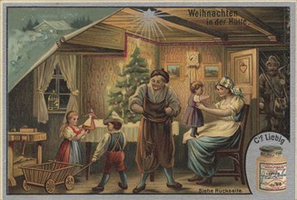 Picture series famous Christmas, in the hut, Liebig picture, digitally restored reproduction of a