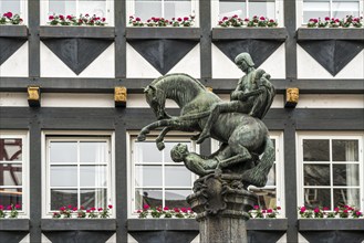 St Martin's Fountain on the market square in Cochem, Rhineland-Palatinate, Germany, Europe