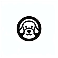 Abstract black icon of a charming dog, illustration on white background, AI generated