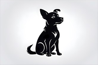 Abstract black icon of a charming dog, illustration on white background, AI generated