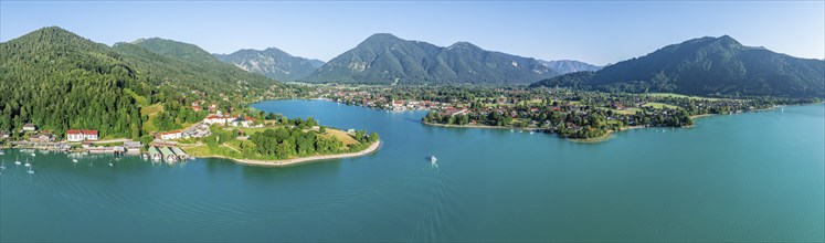 Panorama, Ferry on the lake, Rottach-Egern and Wallberg, Tegernsee, Aerial view, Tegernsee,