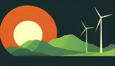 Windmill as symbol for green energy, minimalist abstract wallpaper illustration background, AI