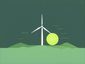 Windmill as symbol for green energy, minimalist abstract wallpaper illustration background, AI