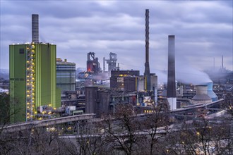 Panorama of the Thyssenkrupp Steel steelworks in Duisburg-Bruckhausen, in front the gas-fired power