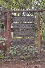 Sign at the entrance to the Tacugama Chimpanzee Sanctuary, a chimpanzee conservation project,