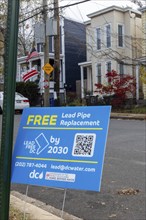 Washington, DC, A sign in the Anacostia neighborhood promises the replacement of all lead service