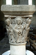 Mozac. Saint-Pierre Abbey Church. Capital of the Holy Women at the Tomb, known as the capital of