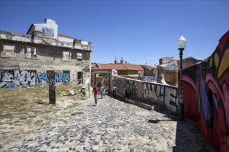 Wall painting, street art, graffiti, Patio Dom Fradique, Alfama neighbourhood, Lisbon, Portugal,