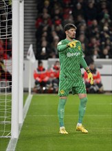 Goalkeeper Gregor Kobel Borussia Dortmund BVB (01) Gesture, gesture, DFB Cup, MHPArena, MHP Arena