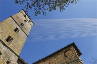 Metzgerturm with an installation by Johannes Pfeiffer, temporary art in public space, contemporary