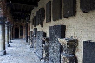 Medieval stone tablets in the Gruuthuse Museum, Bruges, West Flanders, Belgium, Europe