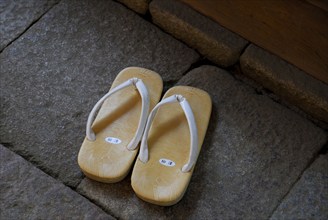 Slippers at shrine entrance, Kasuga Taisha, Kasuga shrine, Nara, Japan, Asia