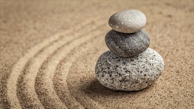 Japanese Zen stone garden, relaxation, meditation, simplicity and balance concept, panorama of