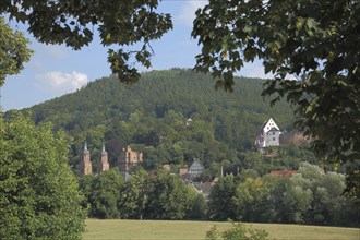 View of Miltenberg with St. James Church and Spessart, Main, Lower Franconia, Franconia, Bavaria,