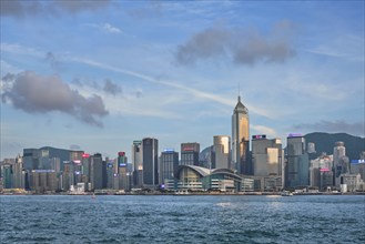 HONG KONG, CHINA, MAY 1, 2018: Hong Kong skyline cityscape downtown skyscrapers over Victoria