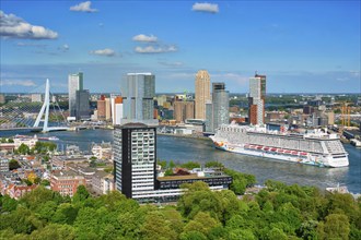 ROTTERDAM, NETHERLANDS, MAY 14, 2017: View of Rotterdam city and the Erasmus bridge Erasmusbrug