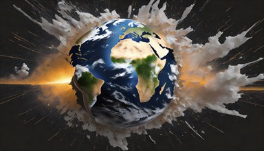 Cosmic catastrophe in space, environmental disaster caused by the impact of an asteroid on Earth,