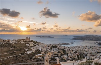 View from Ano Syros to the houses of Ermoupoli with the Anastasi Church or Church of the