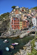 Fishing village of Riomaggiore, village view, Cinque Terre, province of La Spezia, Liguria, Italy,