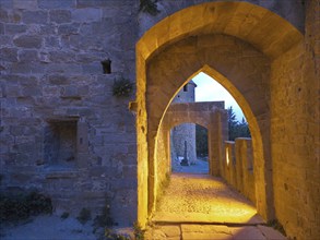 The Cite of Carcassonne, a medieval fortified city on the right bank of the Aude, is a UNESCO World