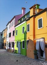 Colourful houses, colourful facades, alleyways on the island of Burano, Venice, Veneto, Italy,