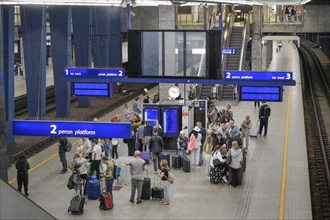 Platform, passengers, Warszawa Centralna railway station, Warsaw, Mazovian Voivodeship, Poland,