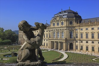 The Würzburg Residenz, putti on the bastion, park side, UNESCO World Heritage Site, Würzburg, Lower