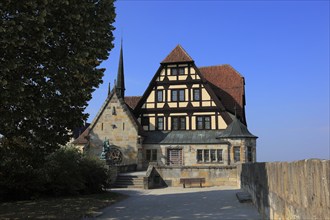 View from the bastion to the Fürstenbau and the Luther Chapel of Veste Coburg, Upper Franconia,