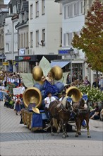 The Plums Queen Alina I. takes part in the parade of the Zwetschgenfest, plums festival, Bühl,