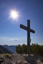 Mountain landscape, summit cross on the Gruberhorn, Osterhorn group, Salzkammergut, province of