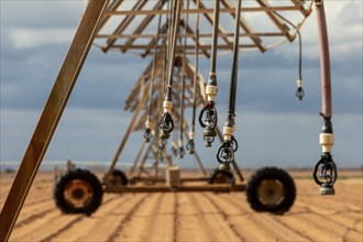 Plains, Texas, Center-pivot irrigation equipment on a west Texas farm