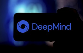 Guwahati, India. 8 December 2023. In this photo illustration a Deepmind logo is displayed on a