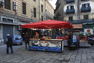 Palermo old town, market, market day in La Vucciria district, Mercato Vucciria, Sicily, Italy,