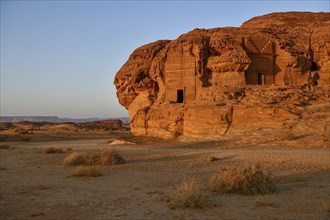 Nabataean tombs at Djabal Al-Ahmar in first light, Hegra or Mada'in Salih, AlUla region, Medina