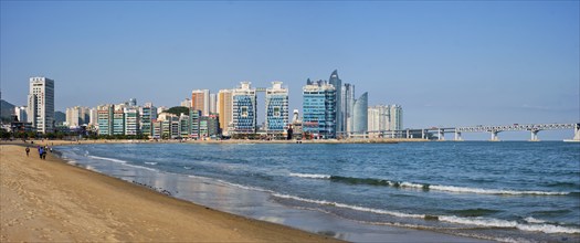 BUSAN, SOUTH KOREA, APRIL 11, 2017: Panorama of Gwangalli Beach in Busan, a large port city in